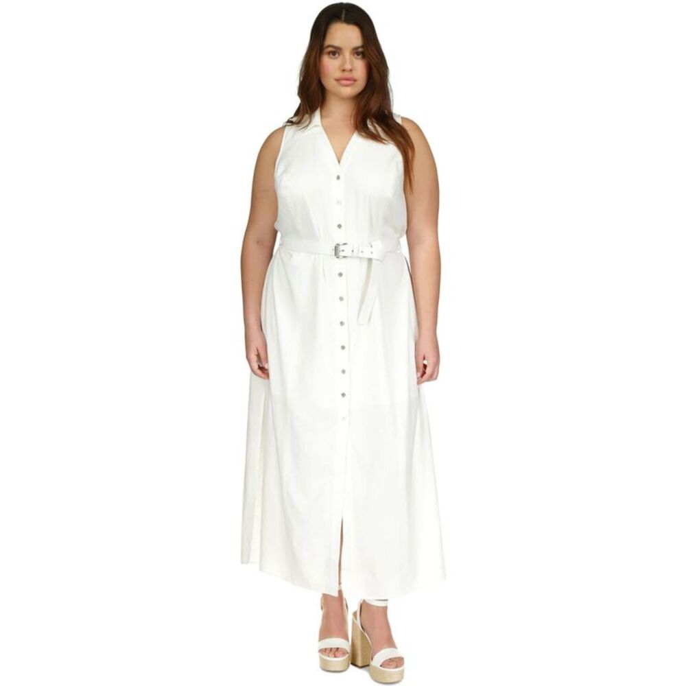 Michael Kors Womens Plus Size Linenblend Belted Shirt Dress Maxi Dress, NWT